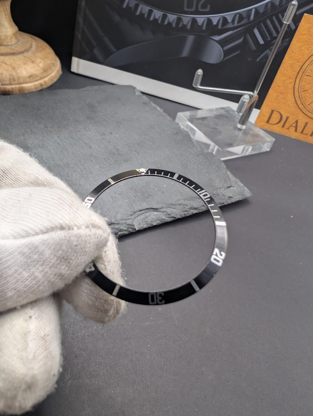 Black Aluminum Bezel Insert with Silver Markings for Diver Style Watch – Replace