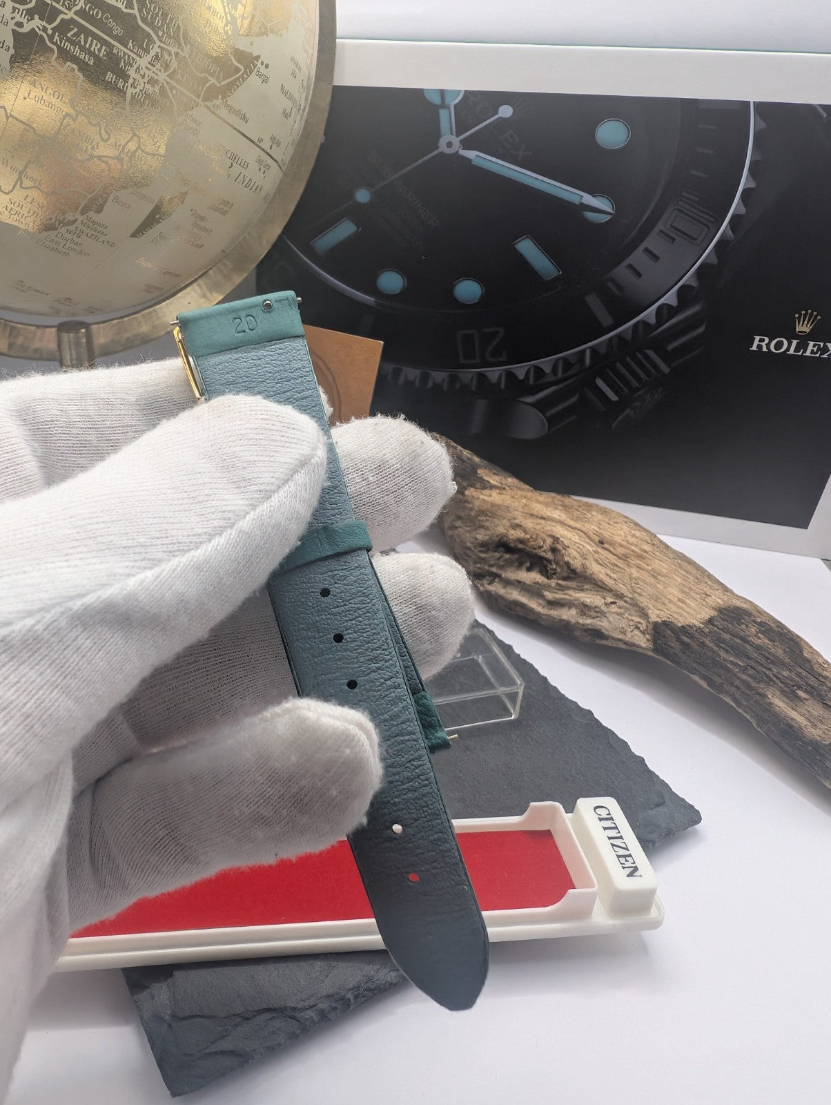 Citizen Vintage Watch Strap NOS 20mm Green Leather Gold Buckle – Original Japa