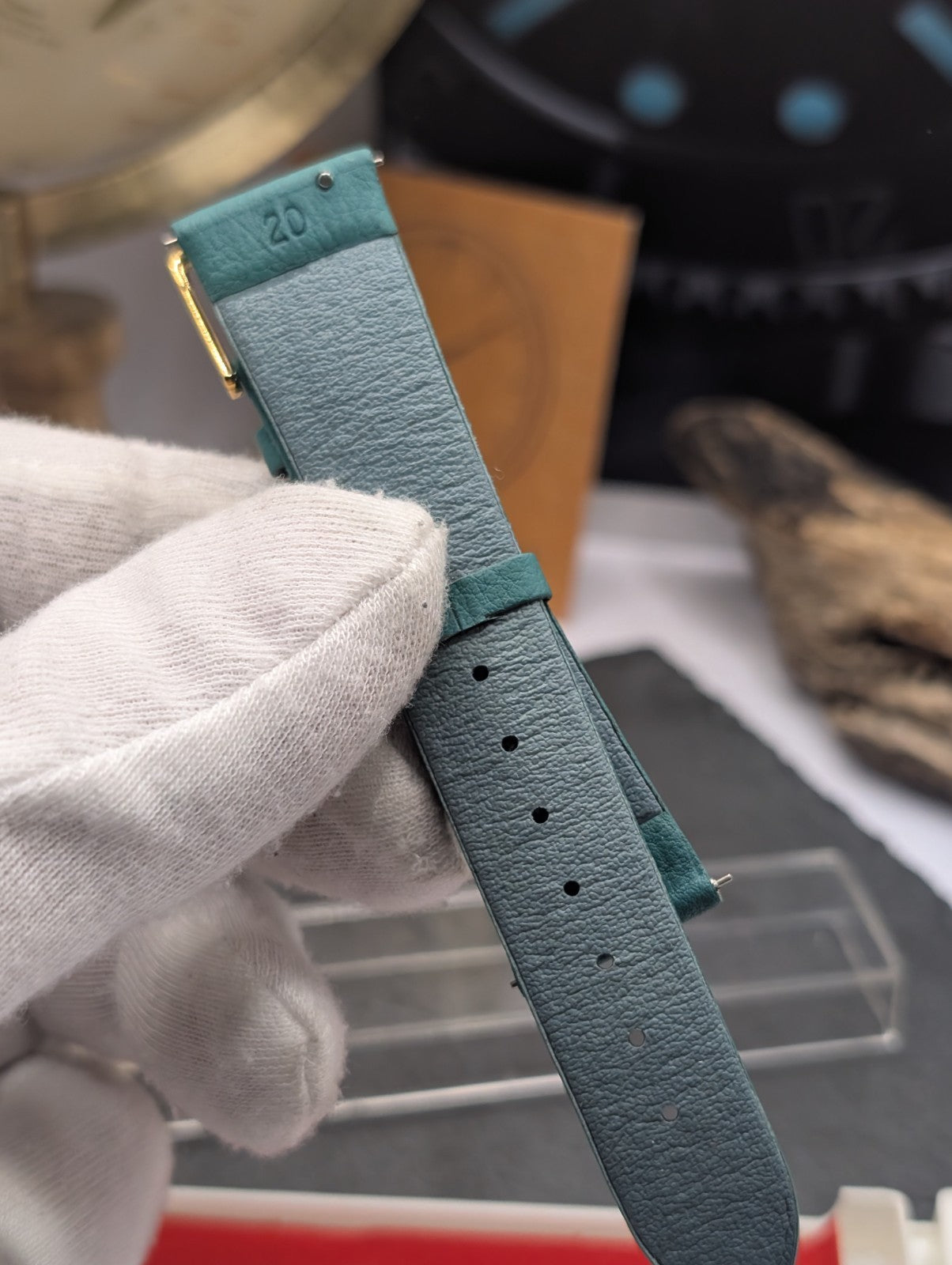 Citizen Vintage Watch Strap NOS 20mm Dark Green Leather Gold Buckle – Japan