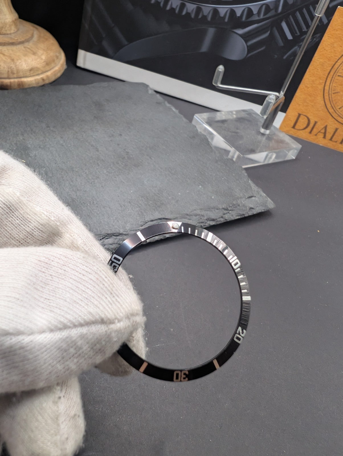 Black Aluminum Bezel Insert with Silver Markings for Diver Style Watch – Replace