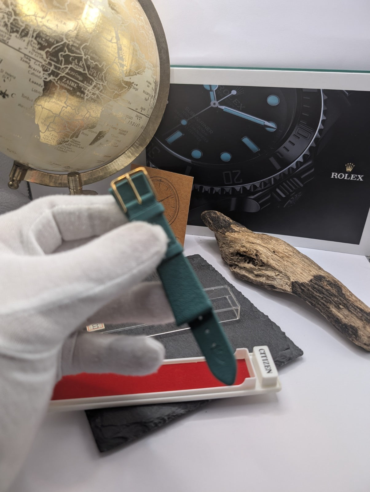 Citizen Vintage Watch Strap NOS 20mm Green Leather Gold Buckle – Original Japa