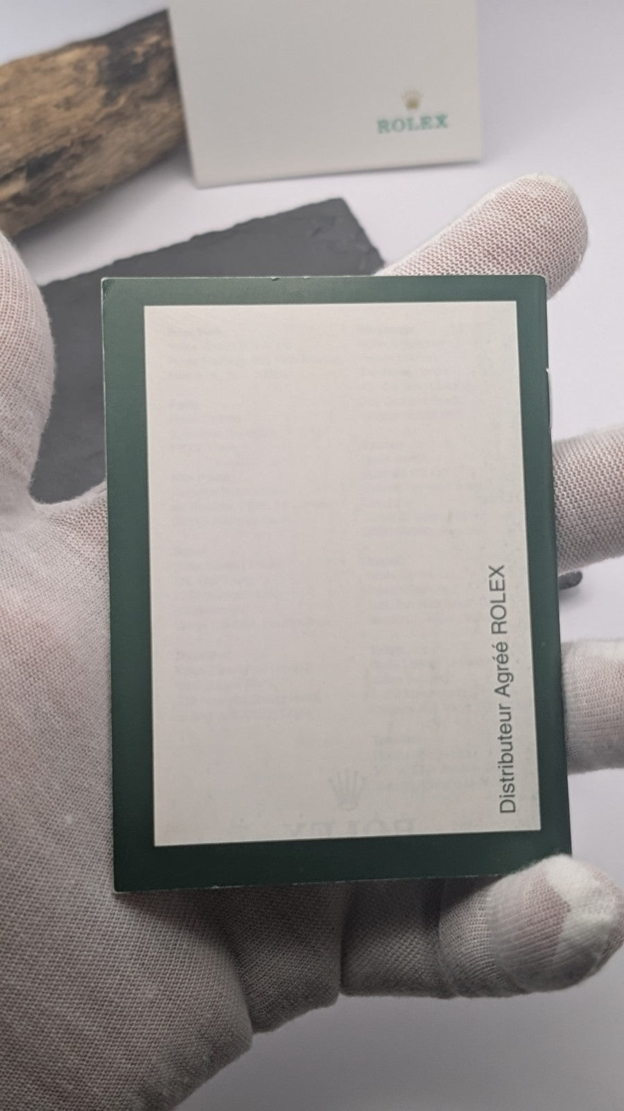 Genuine Rolex booklet holder in green PVC, designed to store warranty booklets,