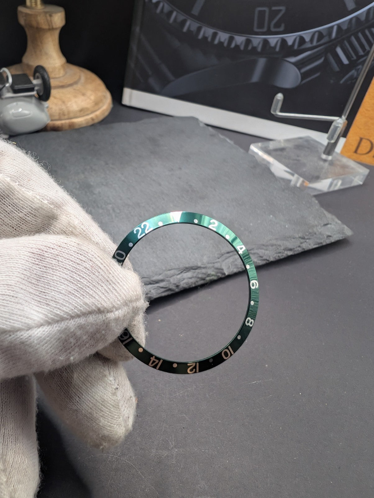 Green Aluminum 24-Hour Bezel Insert for GMT Style Watch – Replacement Part