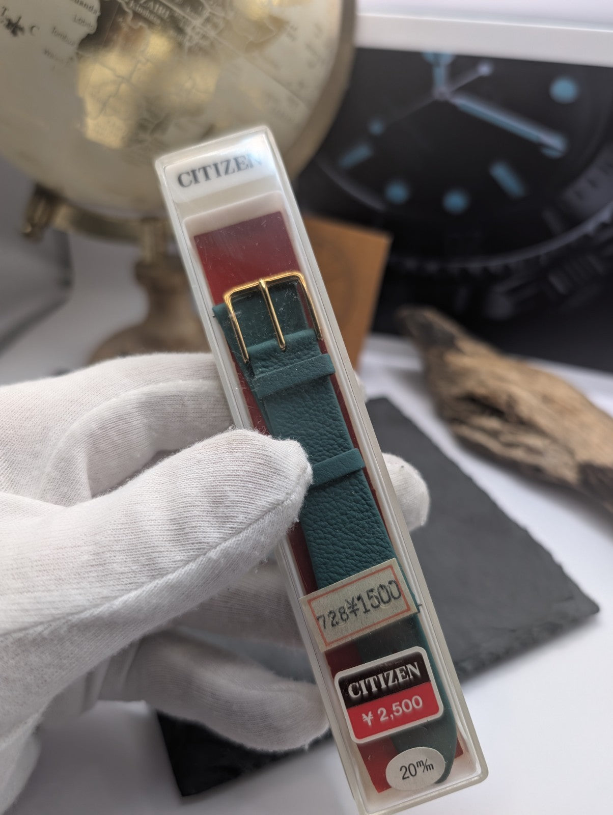 Citizen Vintage Watch Strap NOS 20mm Green Leather Gold Buckle – Original Japa