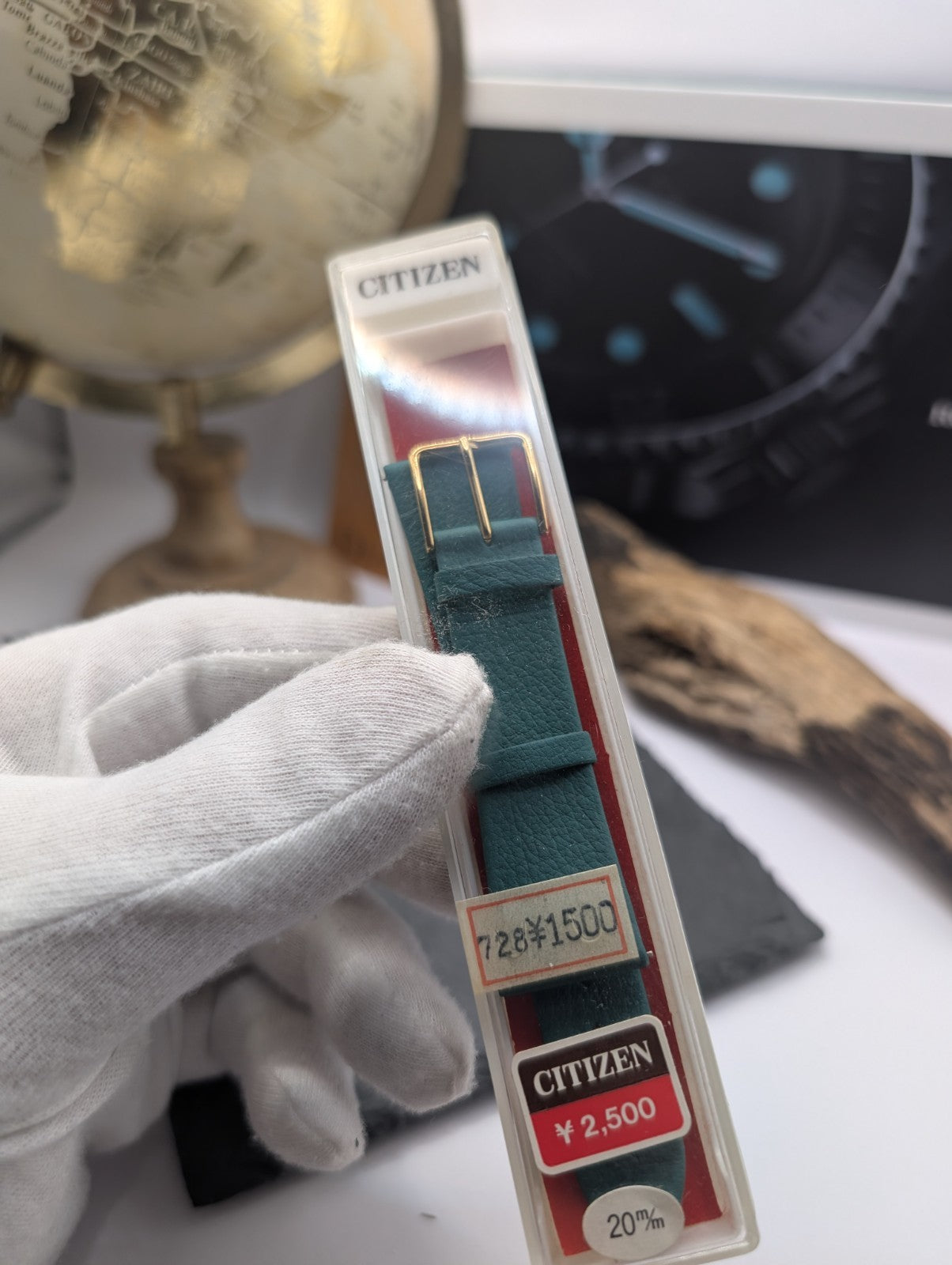 Citizen Vintage Watch Strap NOS 20mm Green Leather Gold Buckle – Original Japan