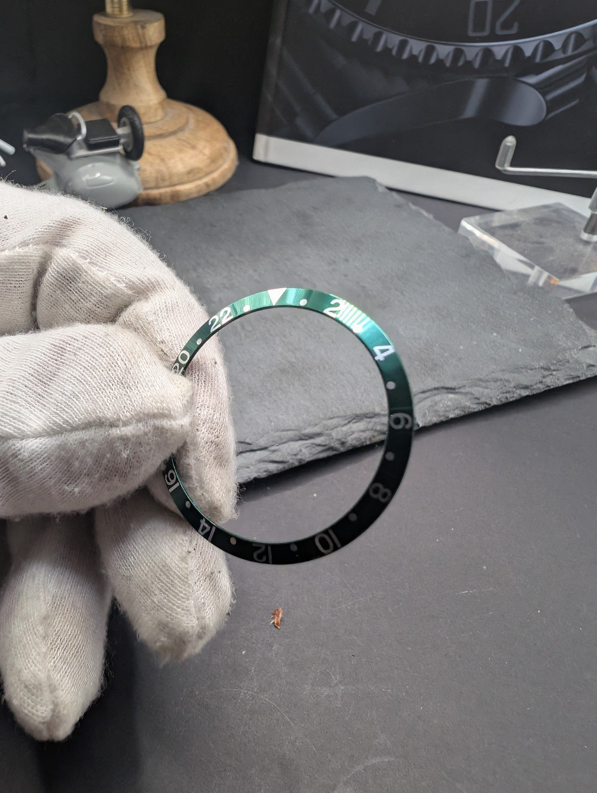 Green Aluminum 24-Hour Bezel Insert for GMT Style Watch – Replacement Part