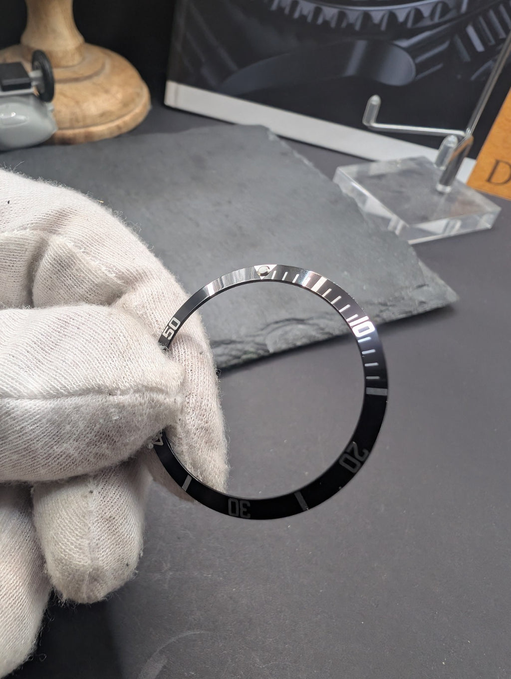 Black Aluminum Bezel Insert with Silver Markings for Diver Style Watch – Replace