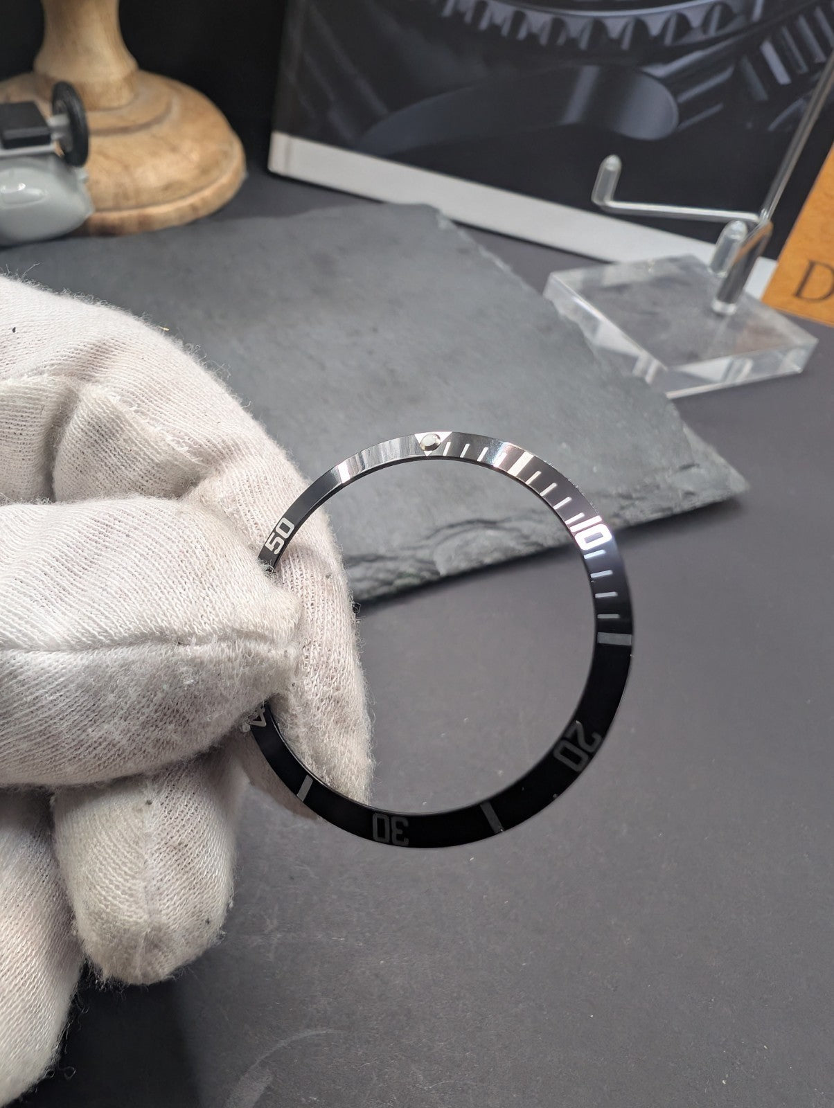 Black Aluminum Bezel Insert with Silver Markings for Diver Style Watch – Replace