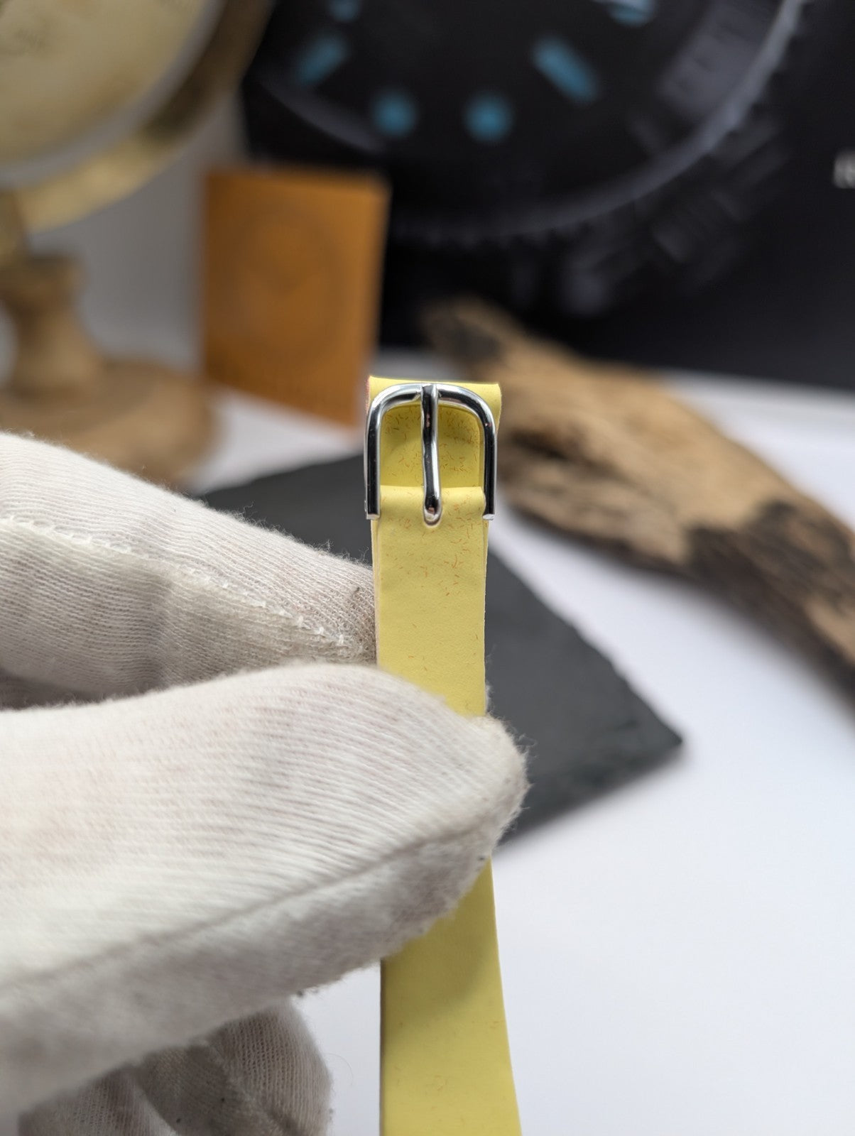 Citizen Vintage NOS Leather Watch Strap – Yellow / Cream – 13mm – Original Box –