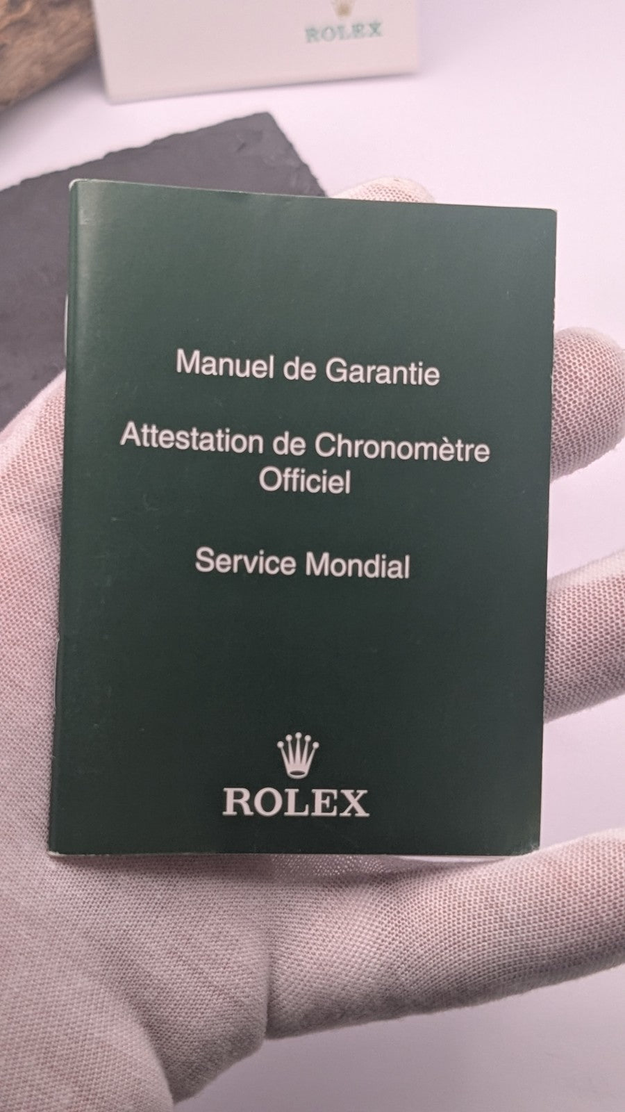 Genuine Rolex booklet holder in green PVC, designed to store warranty booklets,