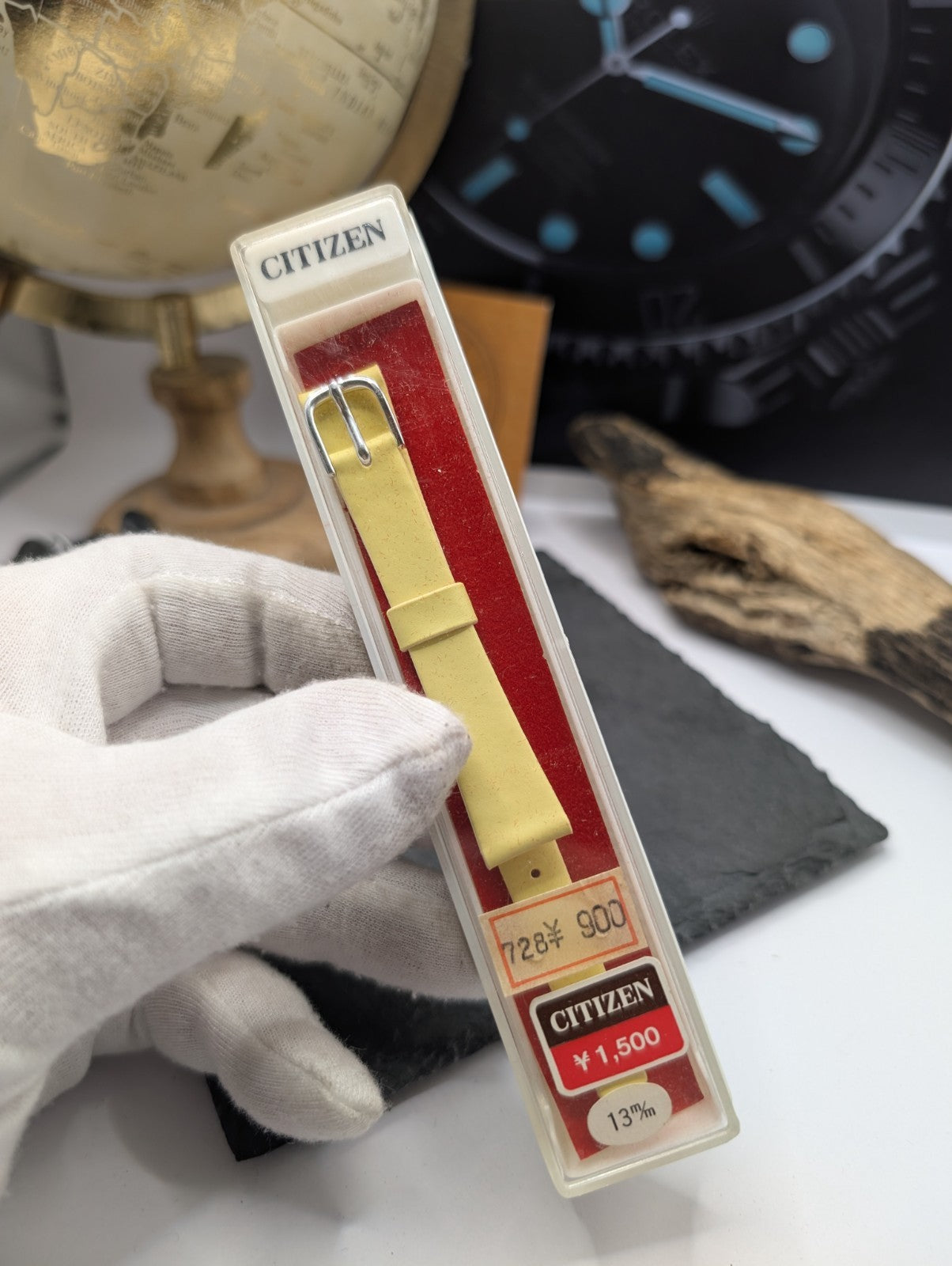 Citizen Vintage NOS Leather Watch Strap – Yellow / Cream – 13mm – Original Box –