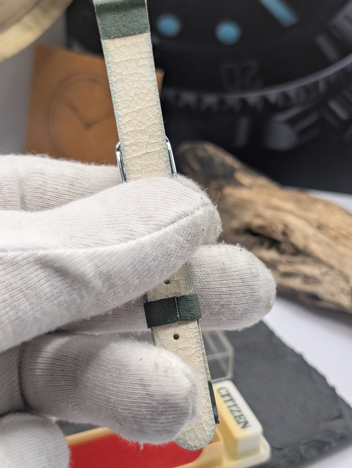 Citizen Vintage Watch Strap NOS Green Leather – Original Japan – Unused